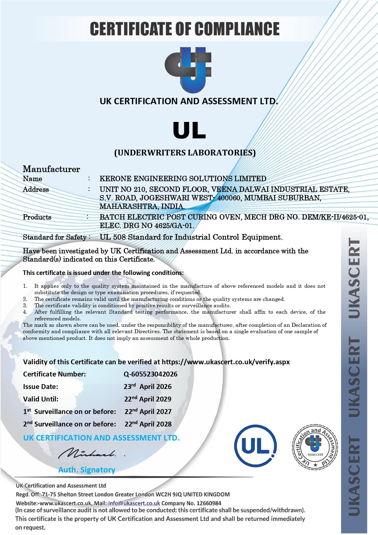 UL508 Post Curing Oven